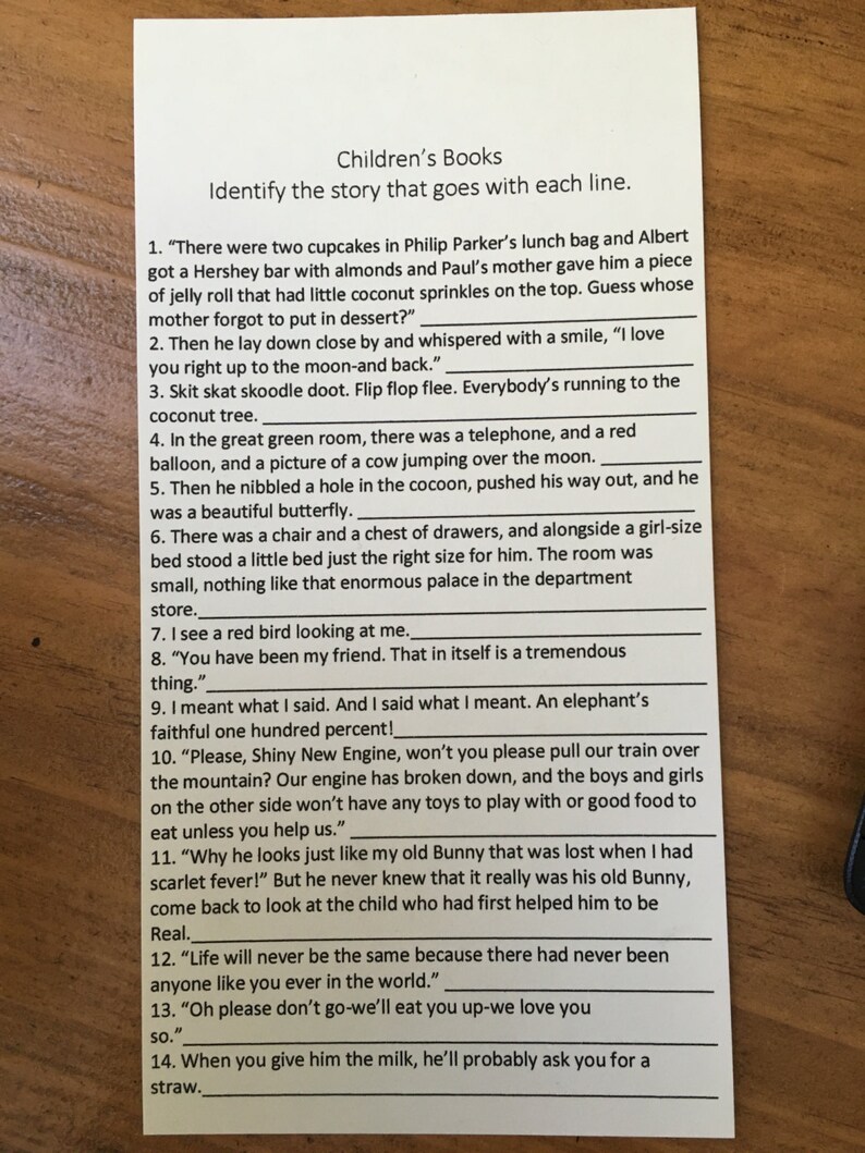 Children S Book Baby Shower Game Digital Download Etsy