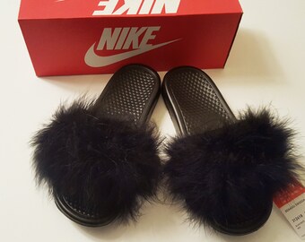 furry slippers nike