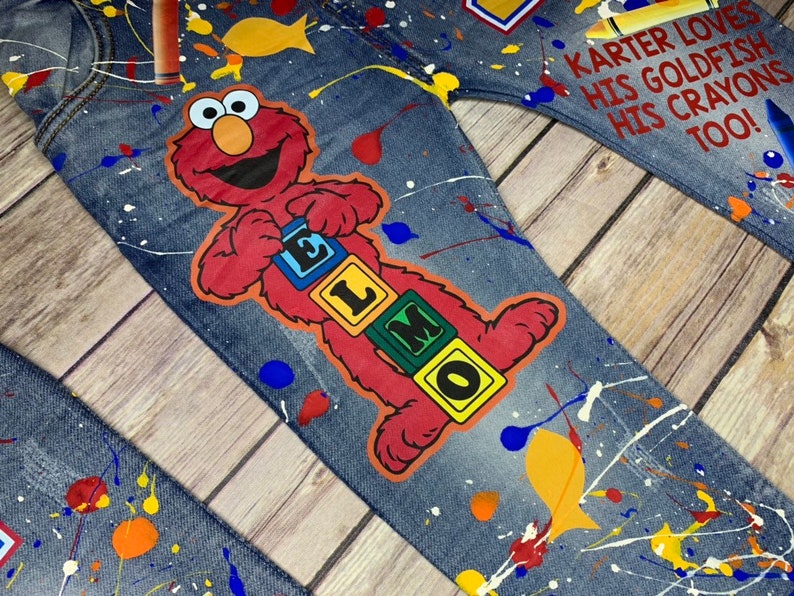 Custom Elmo Overalls Sesame Street Overalls Character Birthday Outfit Overalls