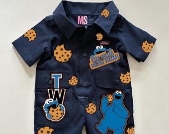 Handmade Cookie Monster Jumpsuit Sesame Street Overalls