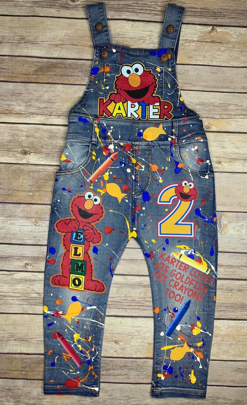 Custom Elmo Overalls Sesame Street Overalls Character Birthday Outfit Overalls