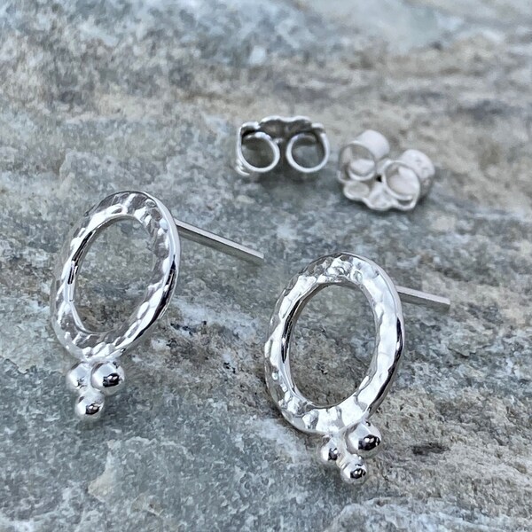 Boulder with Granules - Argentium silver post earrings
