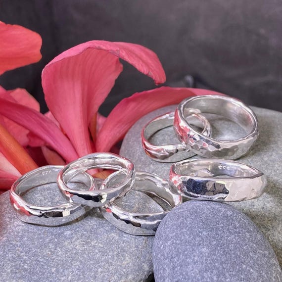 Handmade Hammered Argentium 940 Ring - Rustic Unisex Wedding Band Handmade Hammered Argentium 940 Ring - Rustic Unisex Wedding Band