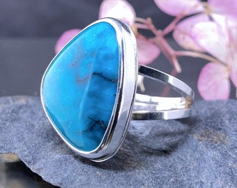 Turquoise & Argentium silver ring - size 11 - Double-band design