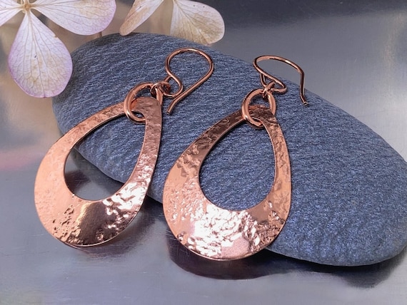 AandRjewellery Copper Earring Teardrop Design Handmade Solid Copper Casual Trendy Lace Textured Copper Drops Shiny or Antique Finish