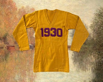 Vintage 1930s Knit // 30s ochre rayon wool knit collegiate letterman varsity sportswear sweater // XS/S