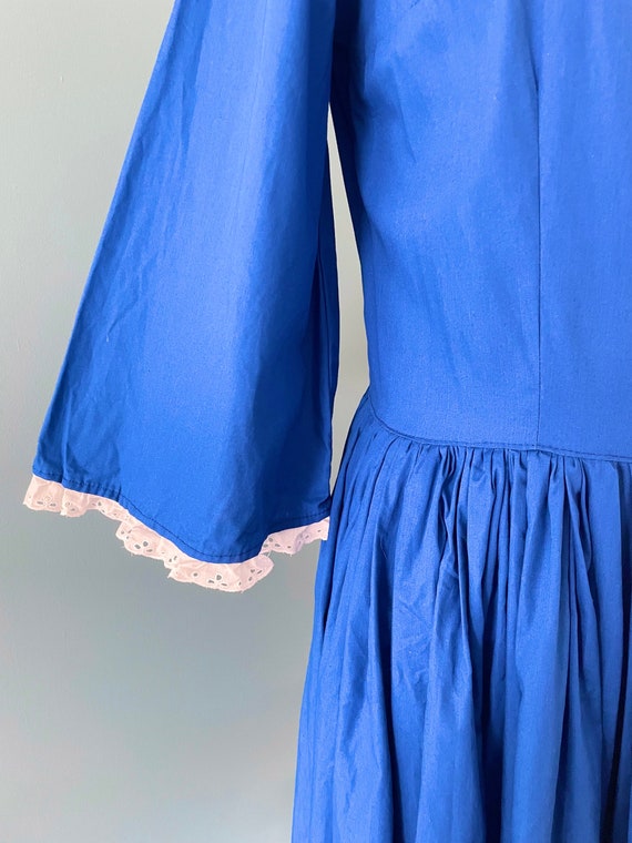 Vintage 1970s Handmade Royal Blue Drop Waist Dress //… - Gem