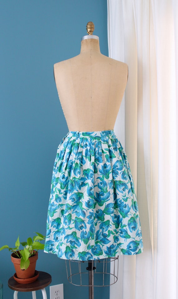 Vintage 1940s Blue Floral Cotton Skirt // 40s blu… - image 6