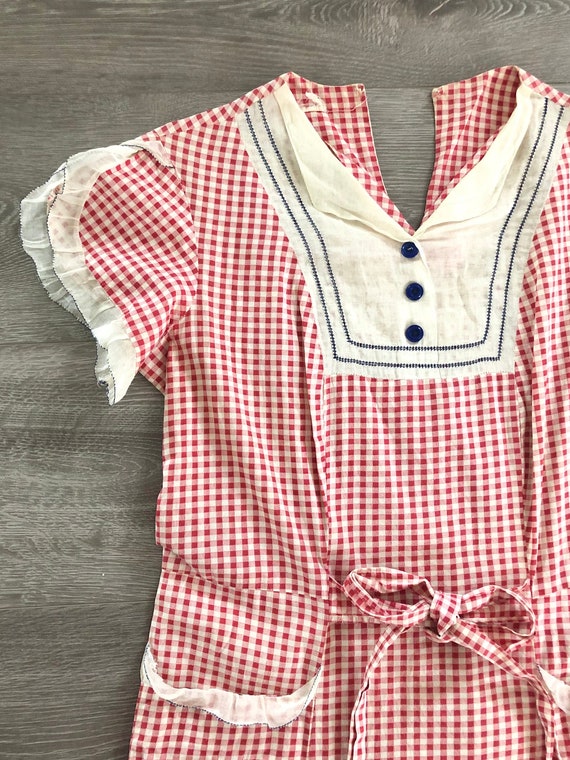 Vintage 1930s Red Gingham Picnic Dress