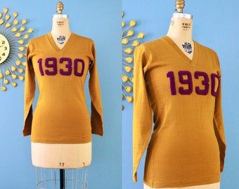 Vintage 1930s Golden Yellow Collegiate Knit // 30s “1930” class sweater/sportswear