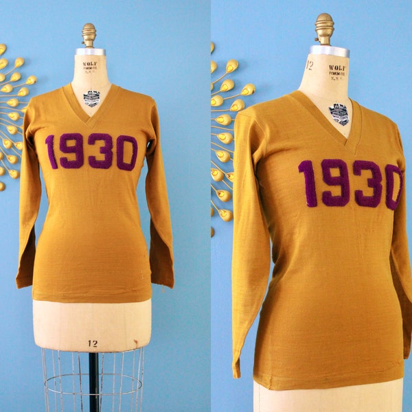 Vintage 1930s Golden Yellow Collegiate Knit // 30s “1930” class sweater/sportswear