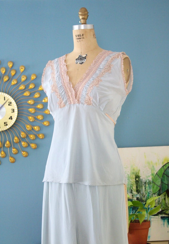 Vintage 1930s/1940s Blue Rayon 2pc. Pajama Set wi… - image 5