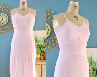 Vintage 1940s Slip // 40s light pink rayon slip dress undergarment // S/M