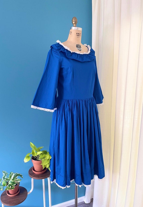 Vintage 1970s Handmade Royal Blue Drop Waist Dress //… - Gem