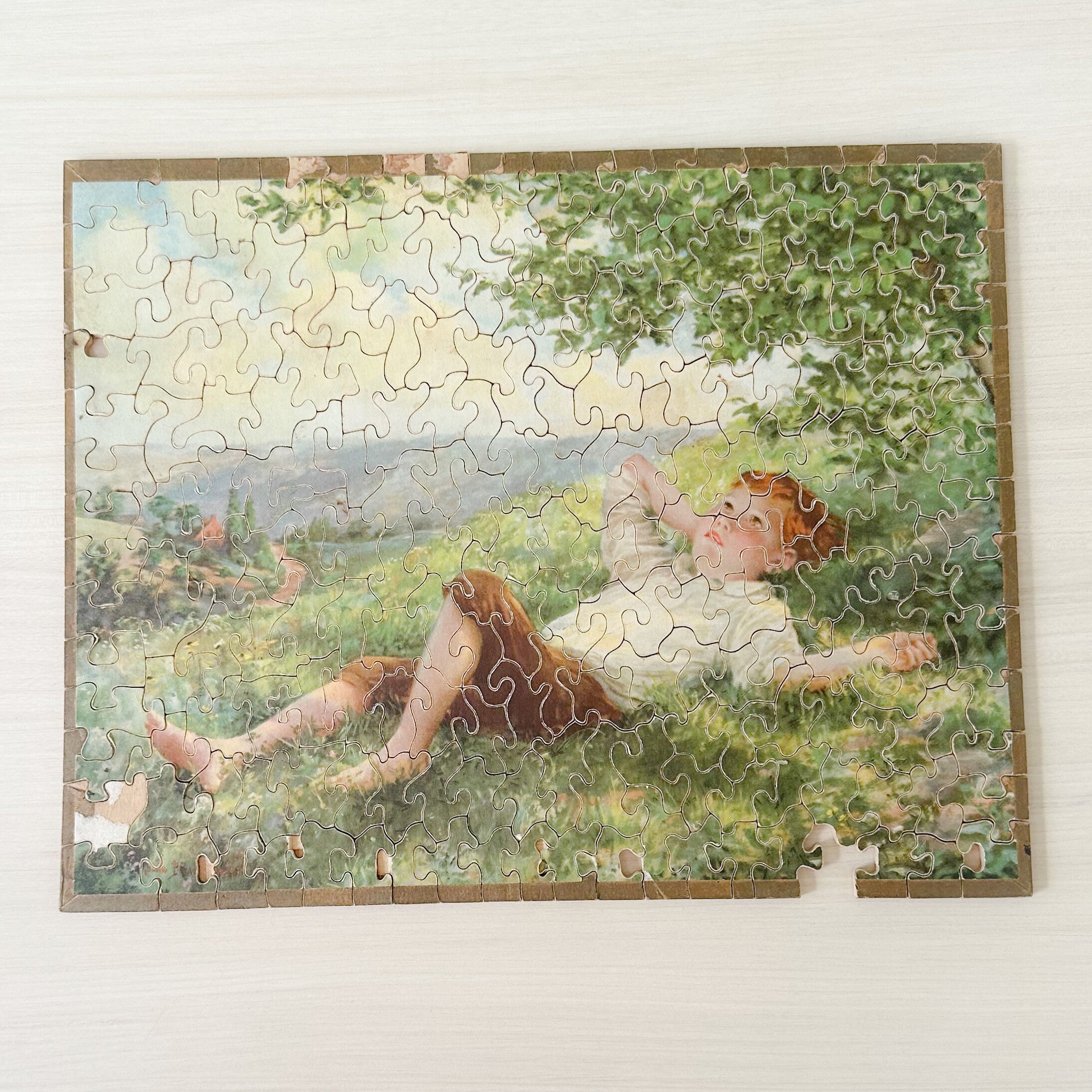 Antique Madmar Blue Ribbon Interlox Puzzle "skipping School" Madmar