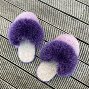 Fur Slippers for Women, Real Fox and Mink Fur Slippers, Fluffy Slippers for Gift for Wife, Fuzzy Slippers Christmas Gift Warm Wifey Slippers