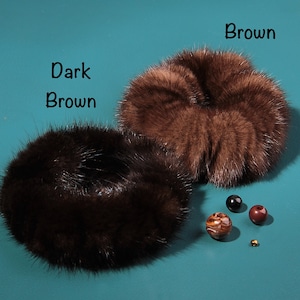 Dunkelbraune Pelz Haarspange & Zubehör - Echter Nerz Pompom, elastisches Haarband, weiche Scrunchies, individuelle Haarspangen, einzigartige Geschenke für sie
