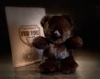 Real Mink Fur Bear Keychain - Dark Brown Soft and Luxurious