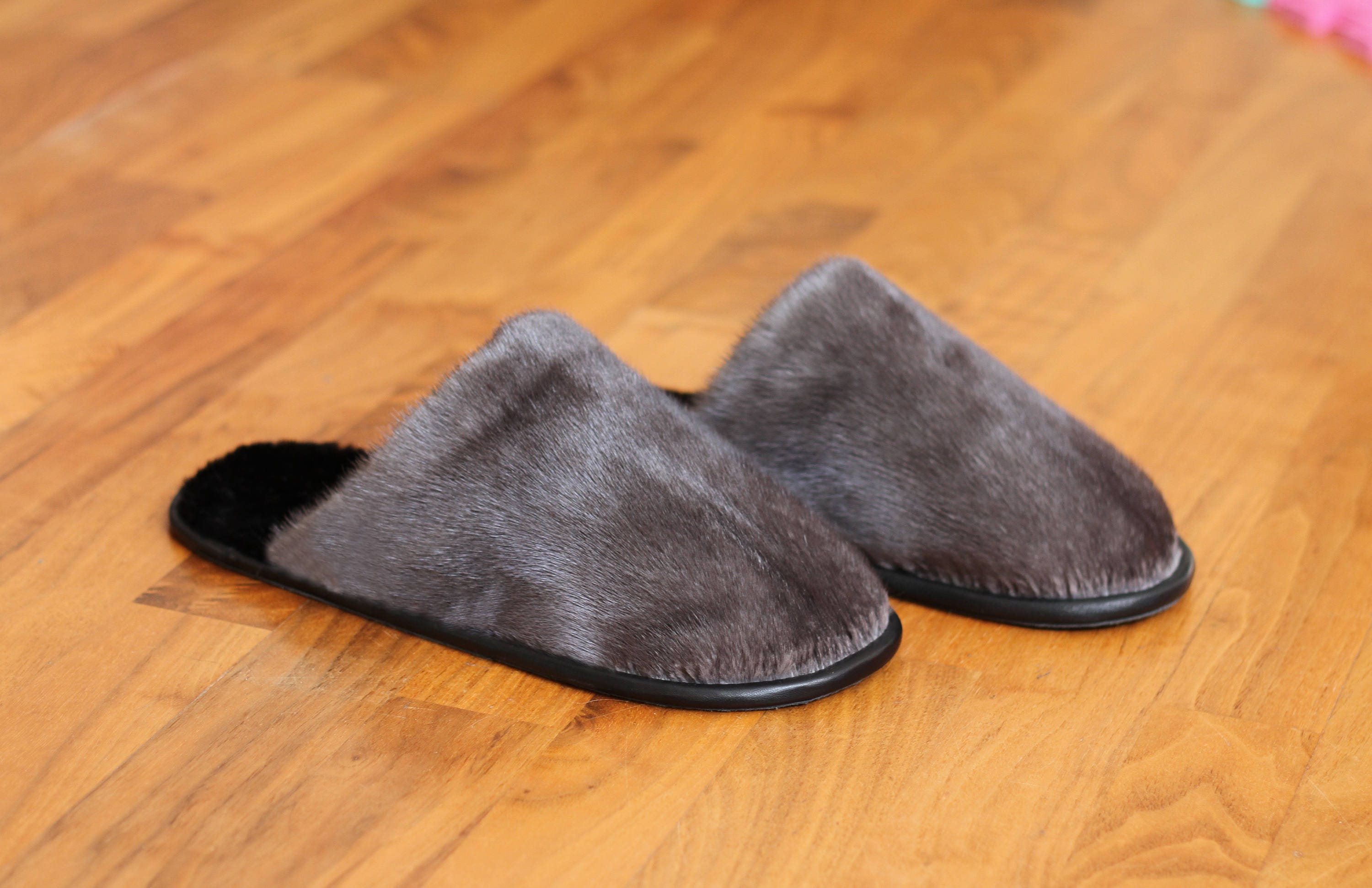 Fur Slippers for Men Gray Mink Indoor & Outdoor slippers Etsy
