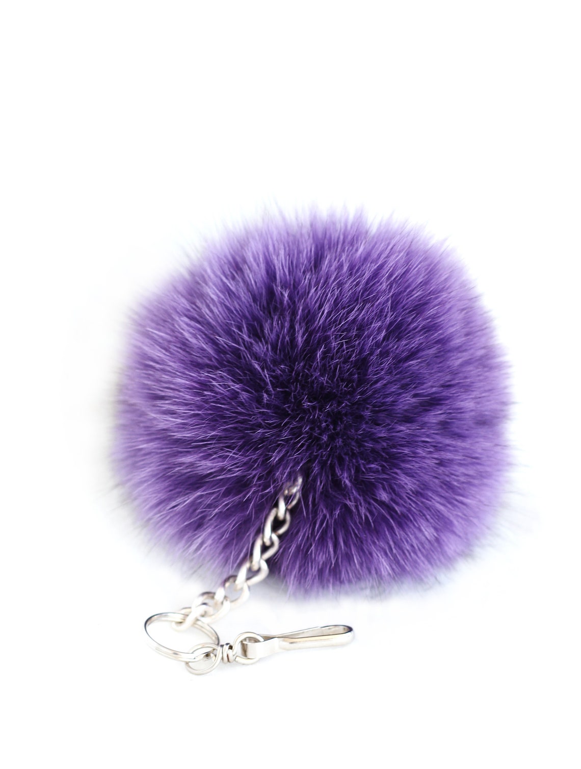 Pom Pom Keychain of Purple Real Fur Large Fluffy Ball Charm Etsy