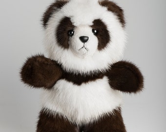 Brown Panda Bear of Real Mink, Brown and Beige Panda Natural Fur Bear, Handmade Keepsake Bear, Unique Christmas Gift