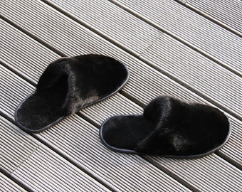 Real Fur Slippers for Women, Real Black Mink Fur, Street Sneakers, Genuine Leather, Handmade Sheepskin Slides, Women Home Uggs for Her