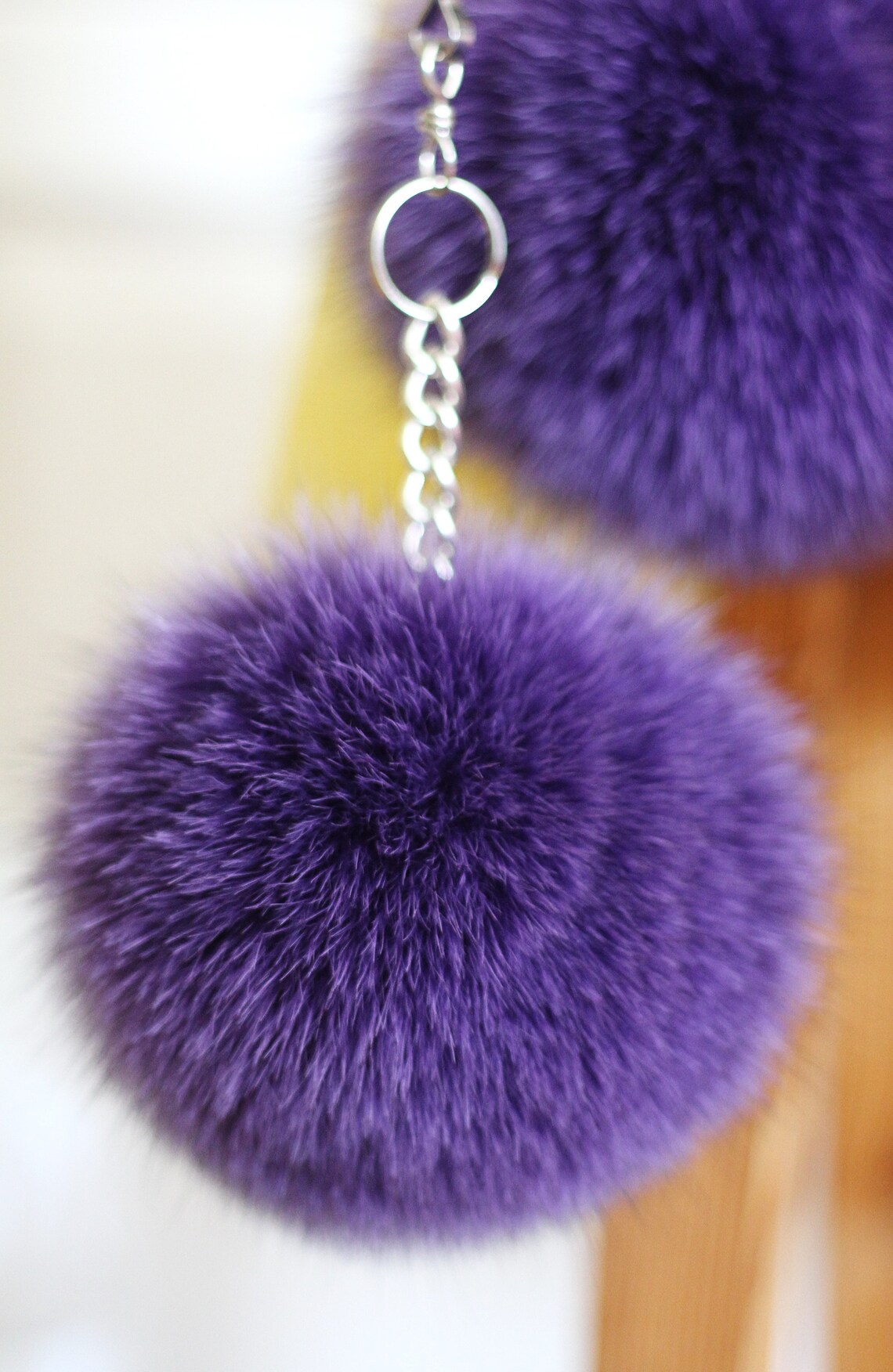 Pom Pom Keychain of Purple Real Fur Large Fluffy Ball Charm Etsy