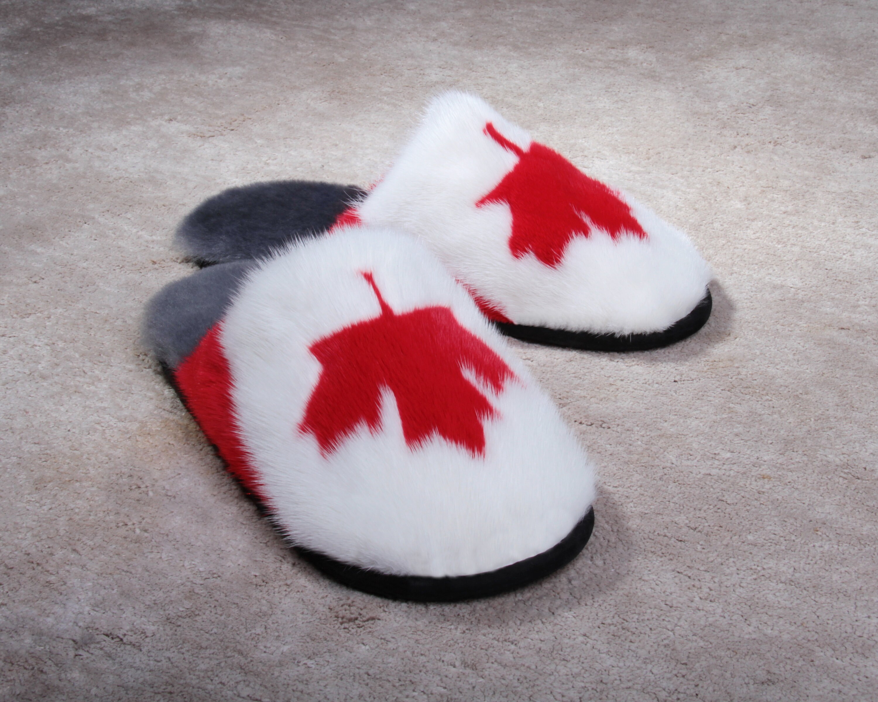 Slippers Men Canada Flag Real Fur Natural Mink Indoor & Etsy