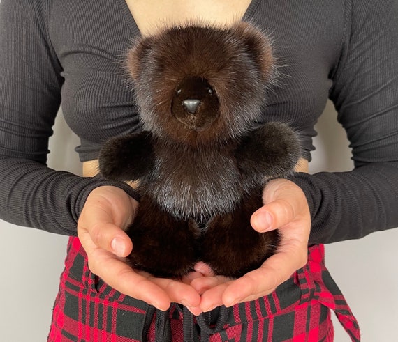 Dark Brown Mink Teddy Bear, Real Fur Teddy Bear Collectible Toy