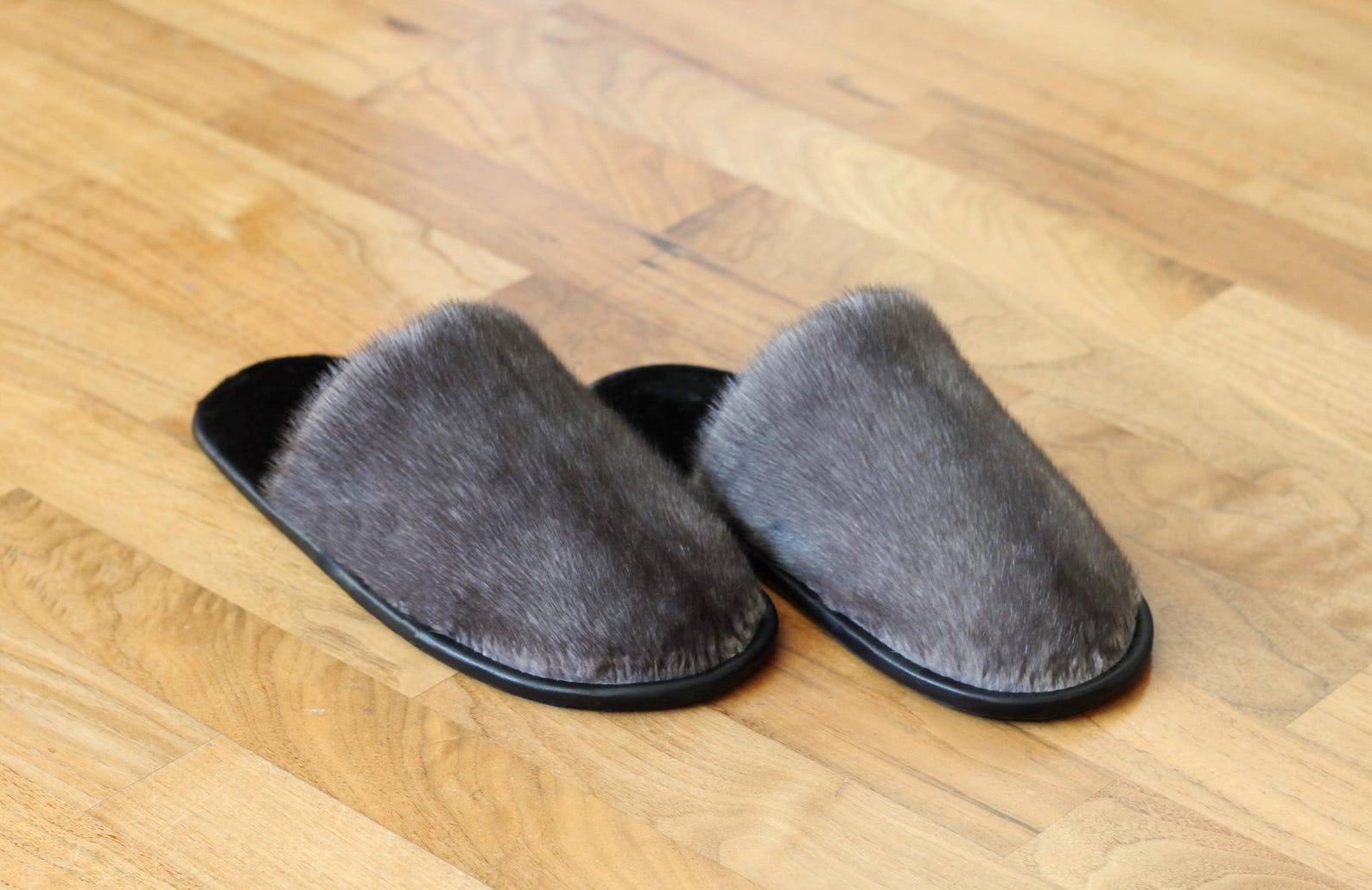Fur Slippers for Men Gray Mink Indoor & Outdoor slippers Etsy