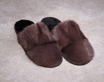 Real Fur Slippers, Woman 9US, Outsole for Home, Free Delivery Worldwide, READY TO SHIPPING, Last Pair