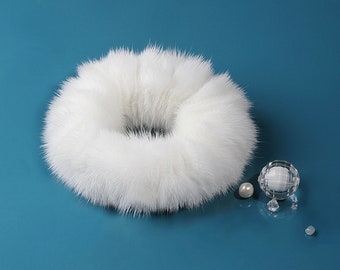 Fur Scrunchie for Hair, Sizes M and S, Natural White Mink, Accessories for Hair, Durable Elastic, Different Colors Scrunchies