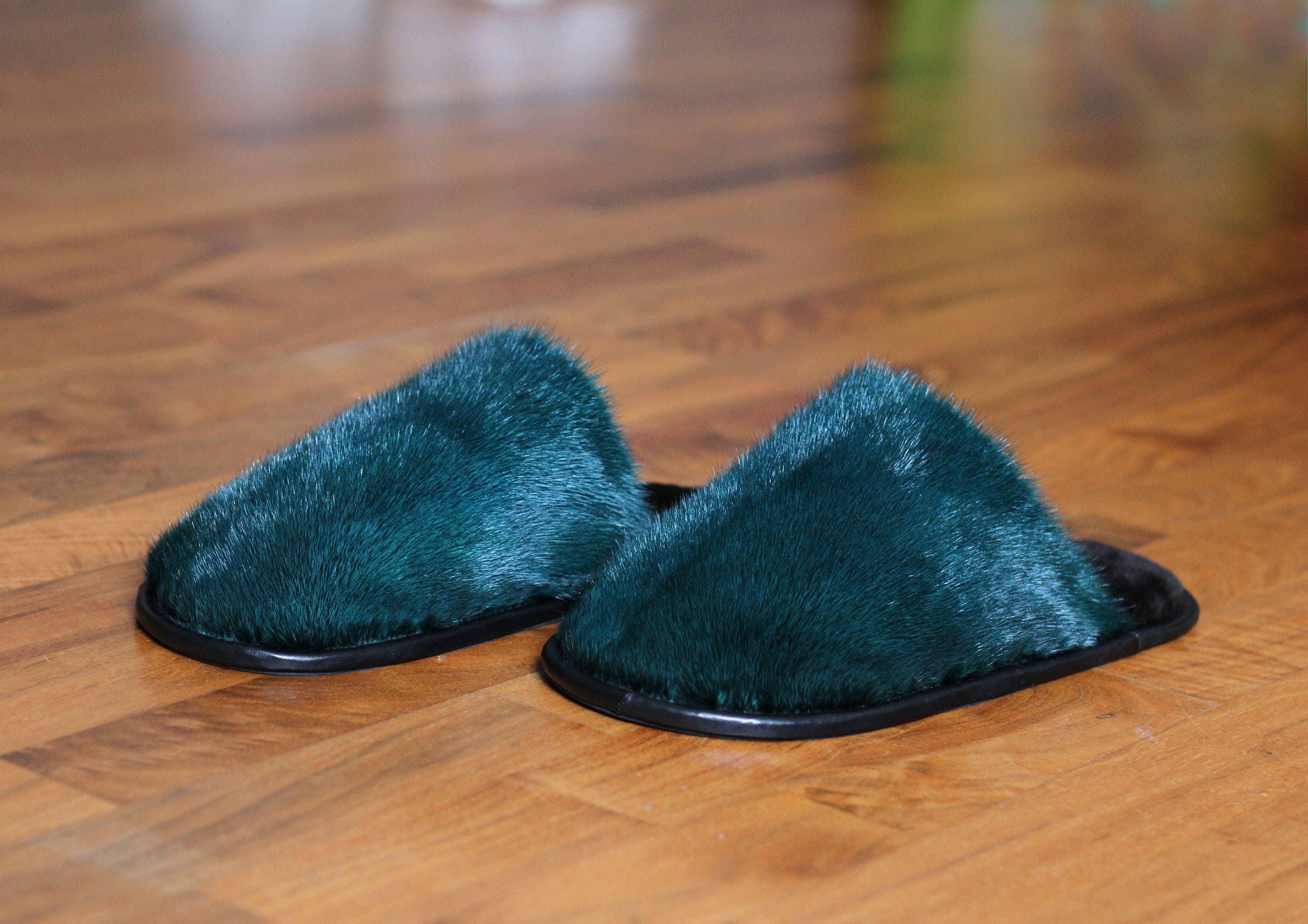 Fur Slippers for Women Green Mink Fur Street slippers Etsy