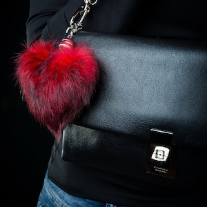Red Fluffy Heart Keychain — Adorable Purse Charm, Cute Bag Accessory, Fun Personalized Gift, Thoughtful Christmas Gift for Her