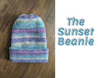 Sunset Double Knit Beanie, Rainbow Sunset Hat, Mommy and Me Matching Hats, Knit Hat For Women