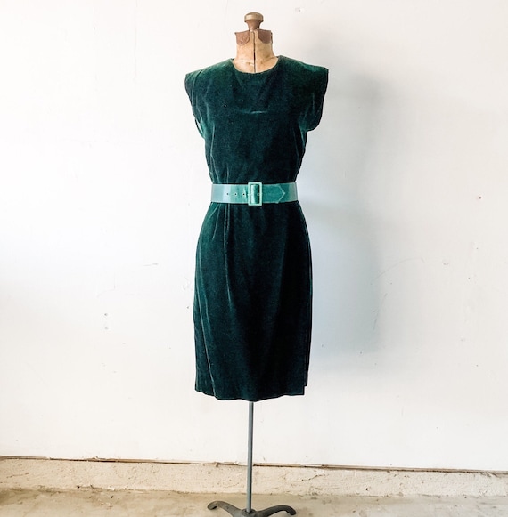 80s Act 1 green velvet and satin bow cocktail dres