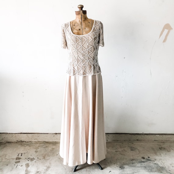 80s Stenay cream beaded formal dress / mother of t