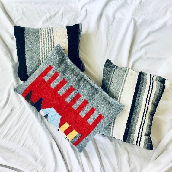 No Sew Striped Throw Pillows Blanket Pillows Couch Pillows Etsy