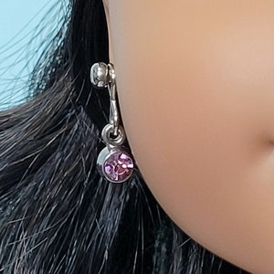 Light Purple Rhinestone Earrings for American Girl Doll and other 18 inch dolls