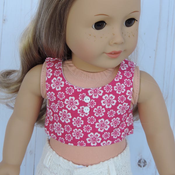 Flowered Fuschia Crop Top for American Girl Dolls and other 18 inch dolls