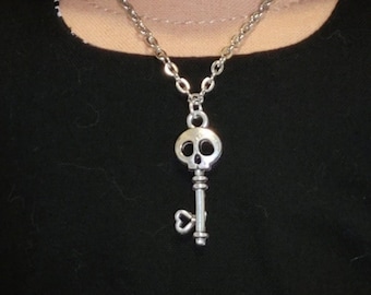 Silver Skull Key Necklace for 18 inch dolls, Halloween jewelry