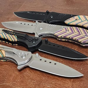 Pocket Knife With Recycled Skateboard Handle - Herringbone Pattern - Free Shipping!