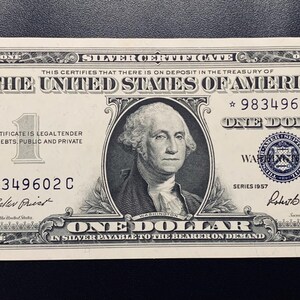 Certificado de Plata de Un Dólar Serie 1957 Billete Estrella *98349602 C