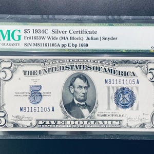 1934-C Five Dollar Silver Certificate PMG 66 Gem Uncirculated