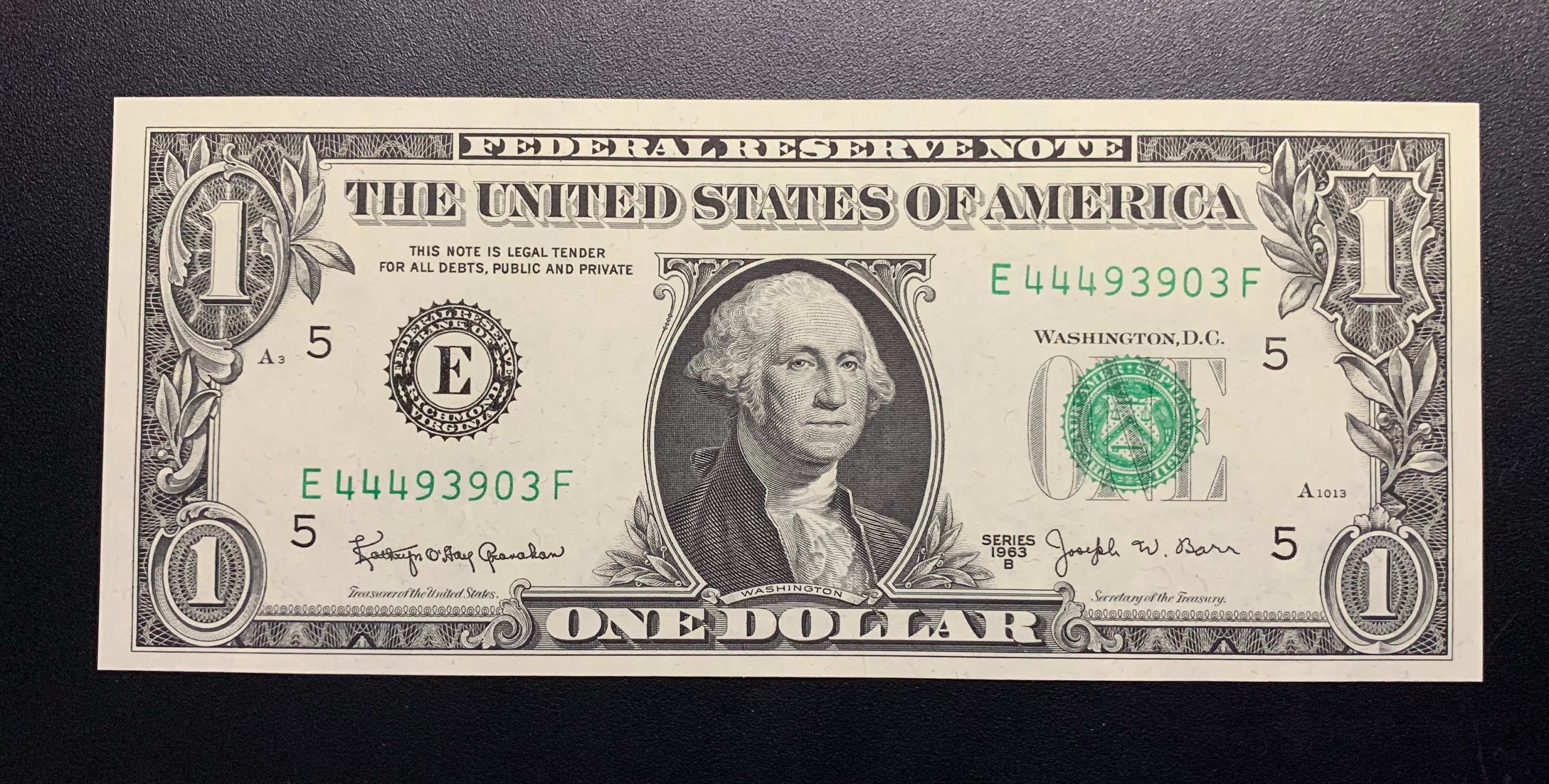 1963-B One Dollar Bill Joseph W. Barr Note E 44493903F - Etsy