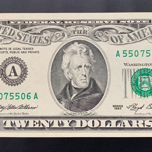 1993 Twenty Dollar Bill Almost a Repeater Serial Number A 55075506 A
