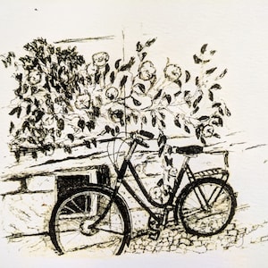 Bicycle art, Art Print, Quedlinburg, Germany, Minimalist Art, Fine Art, Ink Drawing, Romantic Art, Vintage Style Art, Vintage Bicycle Art