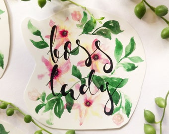 Boss Lady Sticker, Pegatinas portátiles, Pegatinas de vinilo, Pegatinas, Pegatinas de arte de acuarela, Empoderamiento femenino, Pegatinas florales, Poder de la niña