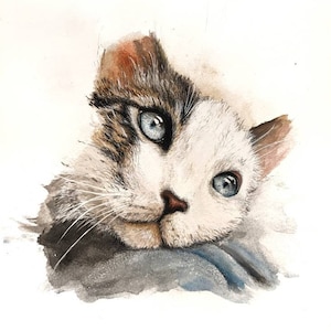 Sleepyhead! Watercolor painting, original watercolor art, pet portrait, fine art watercolor artwork, cat lady birthday gift, cat art
