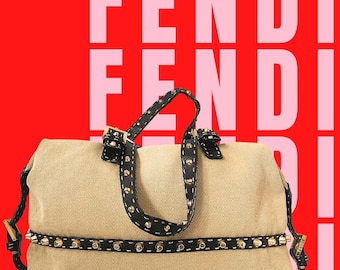 Authentic vintage FENDI Canvas tweed studded handbag